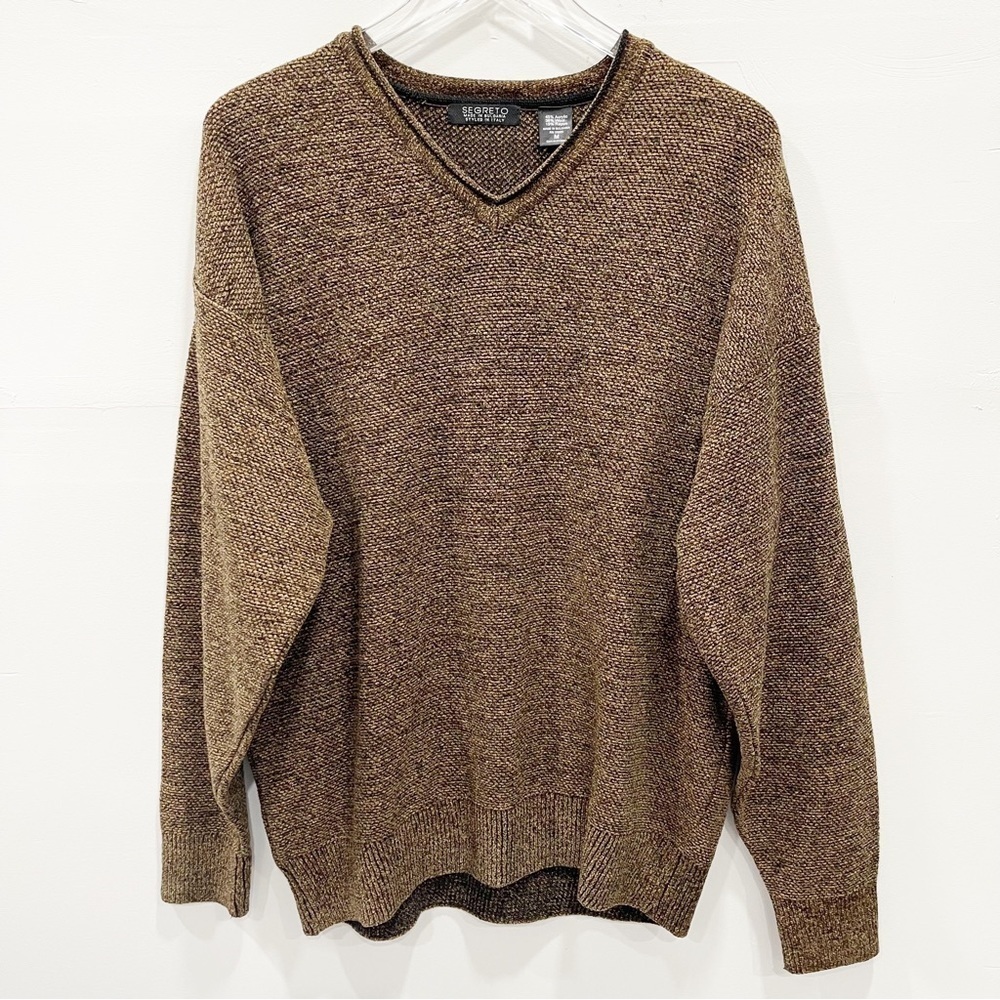 Segreto Brown Tan Knit V-Neck Sweater Wool Blend Men’s Medium